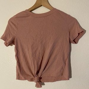 ribbed pink front tie top
